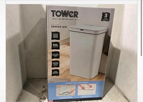 Tower 50l sensor bin white - tower,