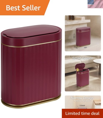 Burgundy gold slim trash bin - gold,