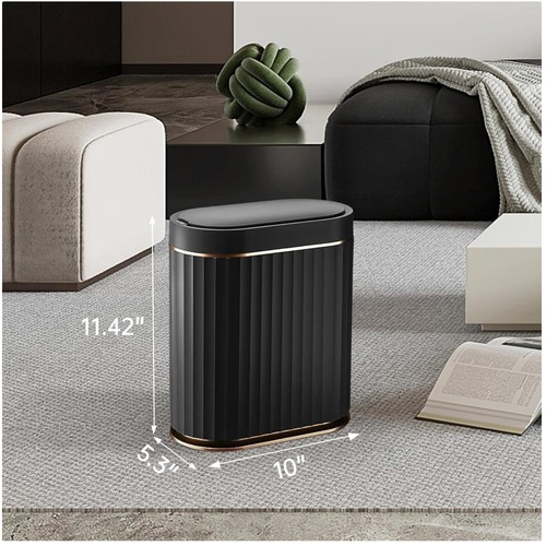 Black bathroom trash can - trash,